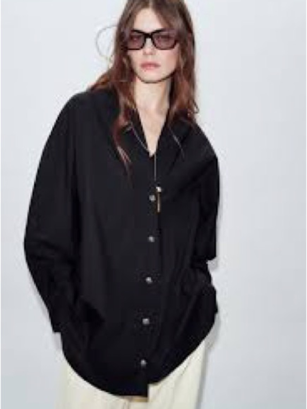 Zara Black Oversized Button-Down Shirt